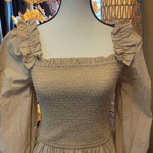 Chic Beige Long Sleeve Smocked Top